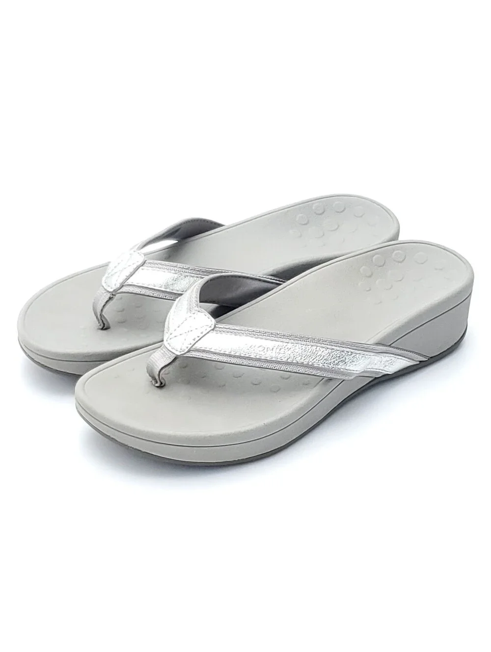 Vionic High Tide Platform Wedge Sandals Silver Metallic Grey Size Womens 9